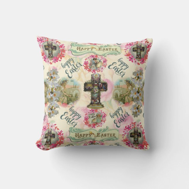 Coussin Joyeux Jésus de Pâques Résurrection Ange Wreaths (Recto)