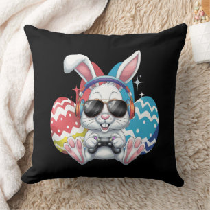 Coussin Joyeux Jeux de Joueur de lapin de Pâques