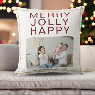 Coussin Joyeux Jolly Happy Custom Family Photo Holiday