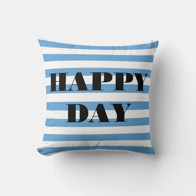 Coussin Joyeux Jour Bleu Et Blanc Gratté (Recto)
