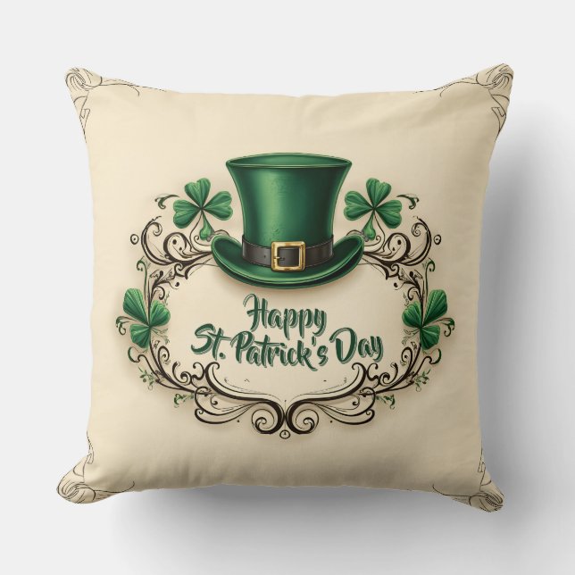 Coussin Joyeux jour de la Saint-Patrick, motif de trèfle (Recto)