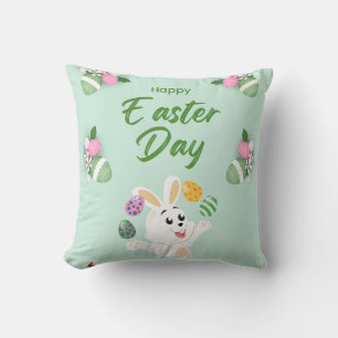 Coussin Joyeux jour de Pâques - Drôle lapin et oeufs Pâque