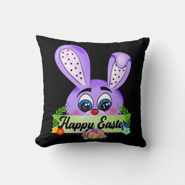 Coussin Joyeux jour de Pâques, mignon lapin pourpre (Recto)