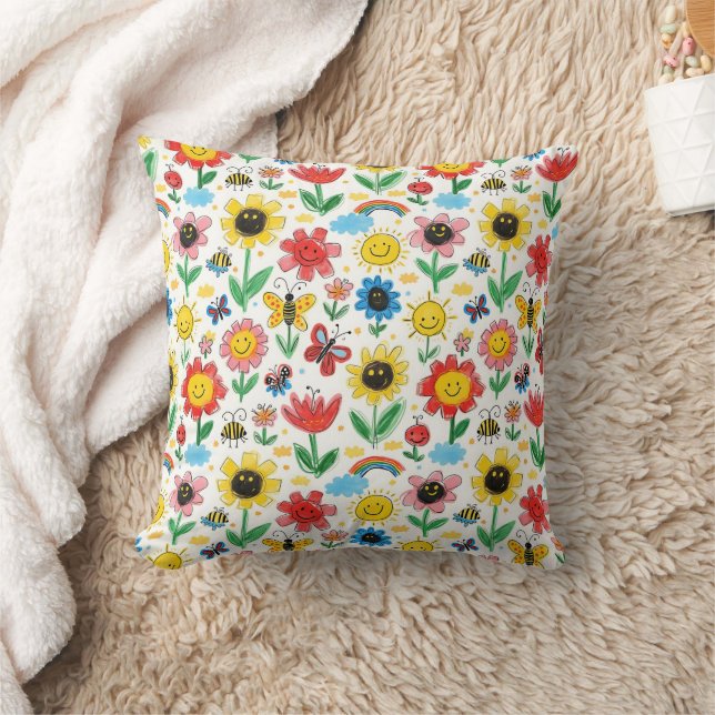 Coussin Joyeux jours - Fleur joyeuse et Motif d'amis (Couverture)
