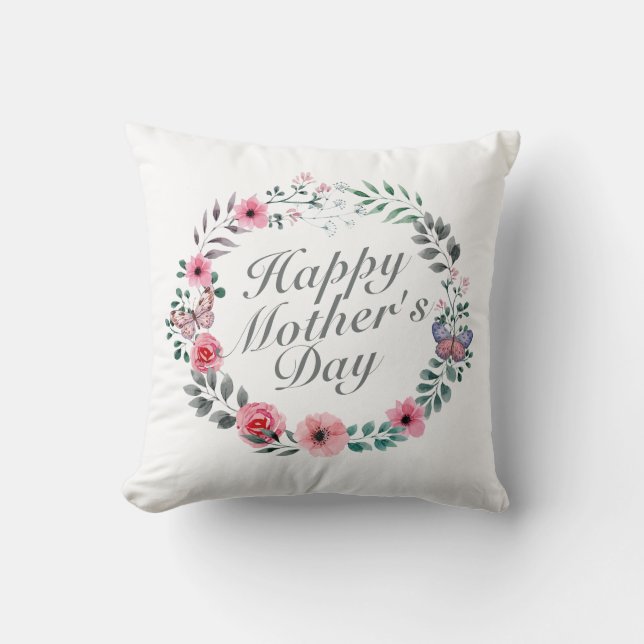 Coussin Joyeux Joyeux Fête des Mères Fleur Wreath | COUSSI (Recto)