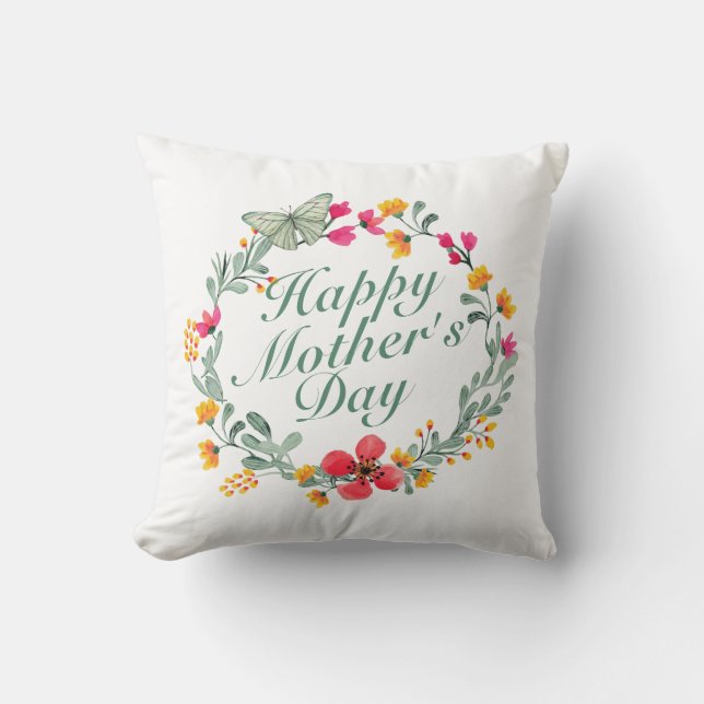 Coussin Joyeux Joyeux Fête des Mères Fleur Wreath | COUSSI (Recto)
