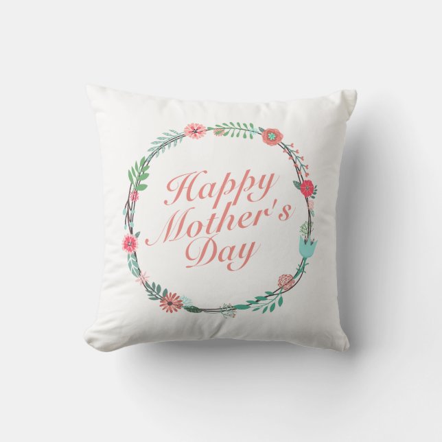 Coussin Joyeux Joyeux Fête des Mères Fleur Wreath | COUSSI (Recto)