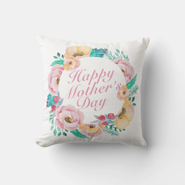 Coussin Joyeux Joyeux Fête des Mères Fleur Wreath | COUSSI (Recto)