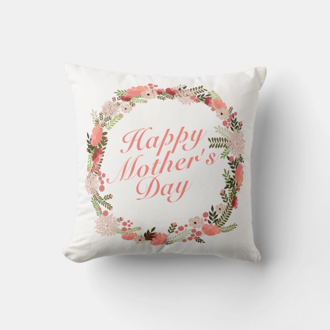Coussin Joyeux Joyeux Fête des Mères Fleur Wreath | COUSSI (Recto)