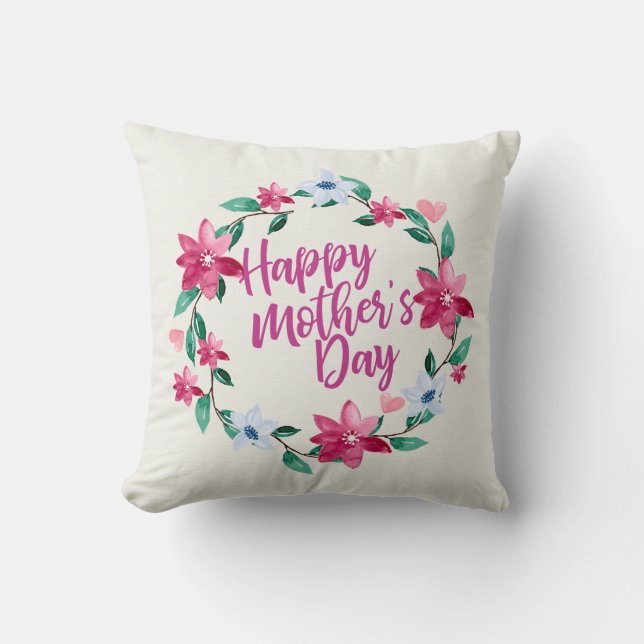 Coussin Joyeux Joyeux Fête des Mères Fleur Wreath | COUSSI (Recto)
