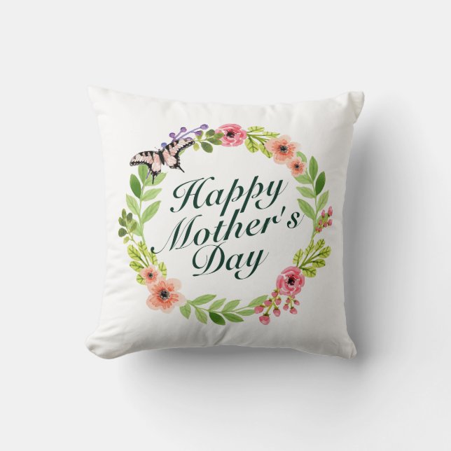 Coussin Joyeux Joyeux Fête des Mères Fleur Wreath | COUSSI (Recto)