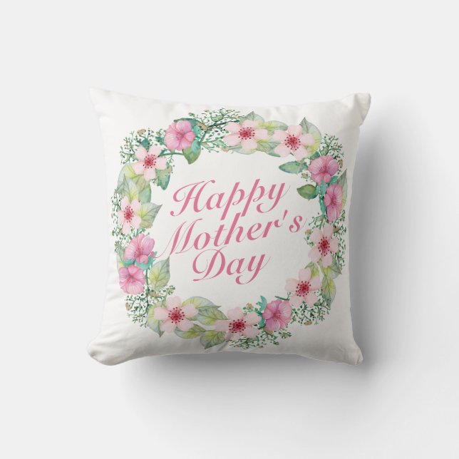Coussin Joyeux Joyeux Fête des Mères Fleur Wreath | COUSSI (Recto)