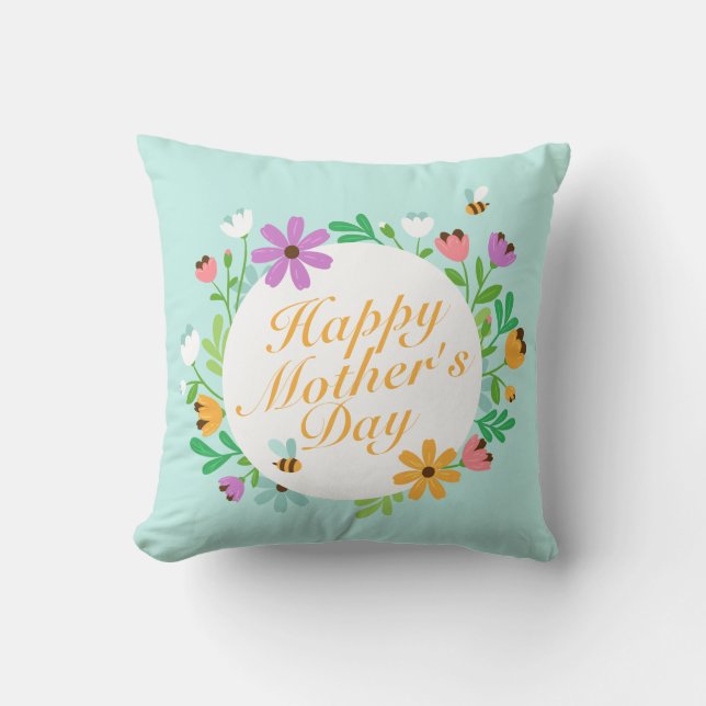 Coussin Joyeux Joyeux Fête des Mères Fleur Wreath | COUSSI (Recto)