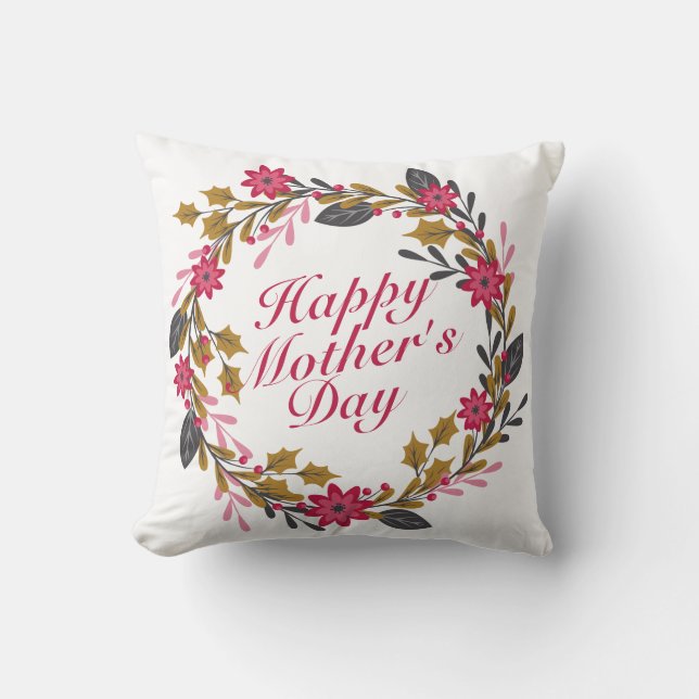Coussin Joyeux Joyeux Fête des Mères Fleur Wreath | COUSSI (Recto)