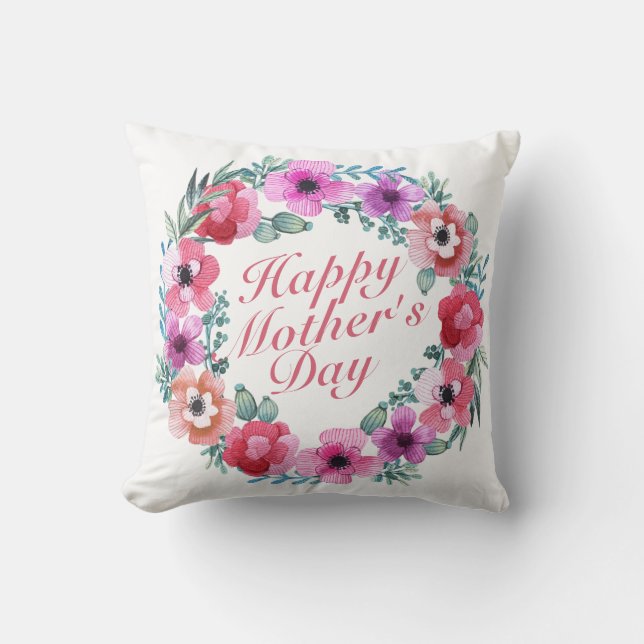 Coussin Joyeux Joyeux Fête des Mères Fleur Wreath | COUSSI (Recto)