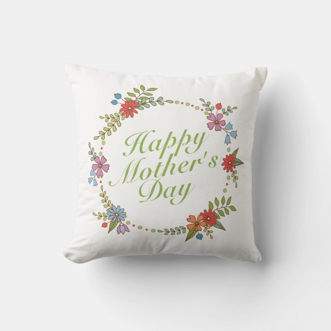 Coussin Joyeux Joyeux Fête des Mères Fleur Wreath | COUSSI (Recto)