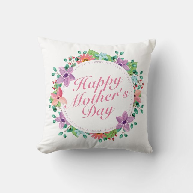 Coussin Joyeux Joyeux Fête des Mères Fleur Wreath | COUSSI (Recto)