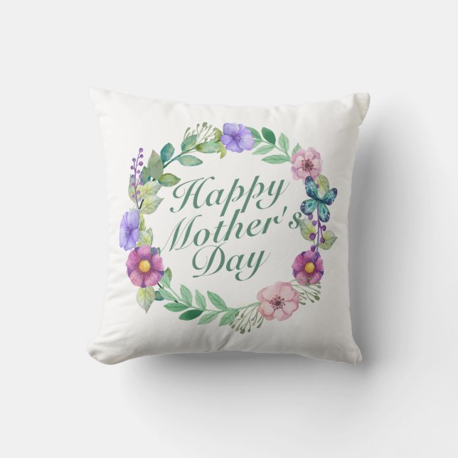 Coussin Joyeux Joyeux Fête des Mères Fleur Wreath | COUSSI (Recto)