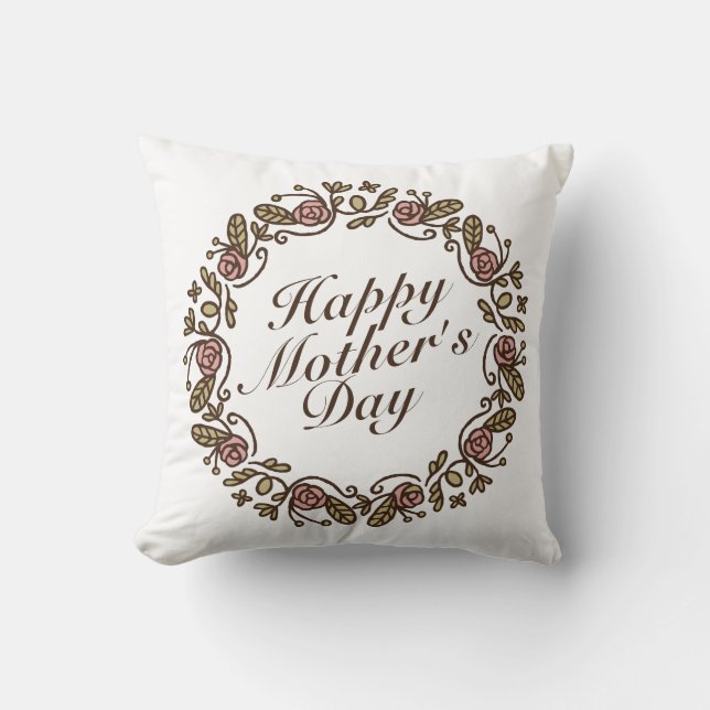 Coussin Joyeux Joyeux Fête des Mères Fleur Wreath | COUSSI (Recto)
