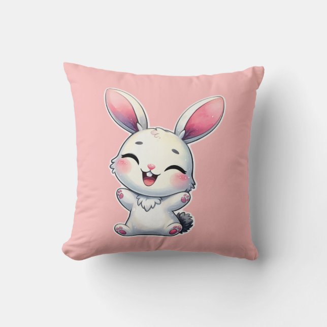 Coussin Joyeux lapin aquarelle (Recto)