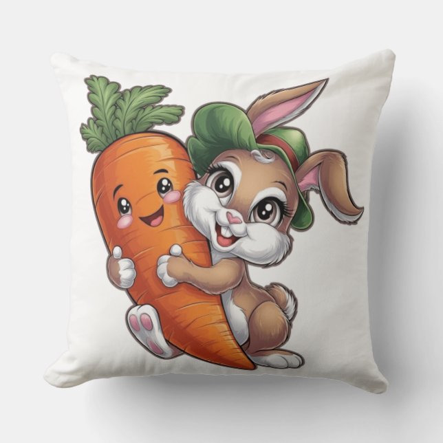 Coussin Joyeux lapin avec une carotte géante (Recto)