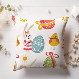 Coussin Joyeux lapin de Pâques avec oeufs de Pâques