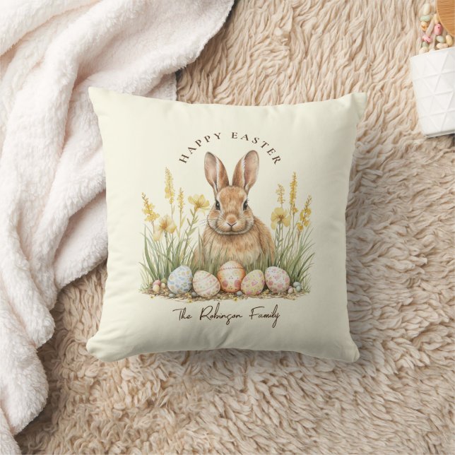 Coussin Joyeux lapin de printemps de Pâques mignon (Couverture)
