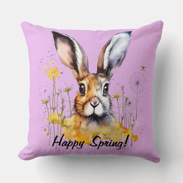 Coussin Joyeux Lapin Floral de printemps avec Dandelions J (Recto)