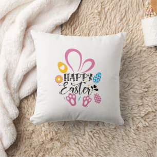 Coussin Joyeux lapin mignon de Pâques avec oeufs de Pâques