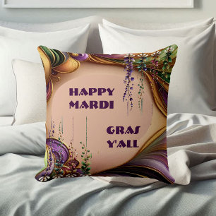 Coussin Joyeux Mardi Gras Y'All Purple Vert Couleurs Or