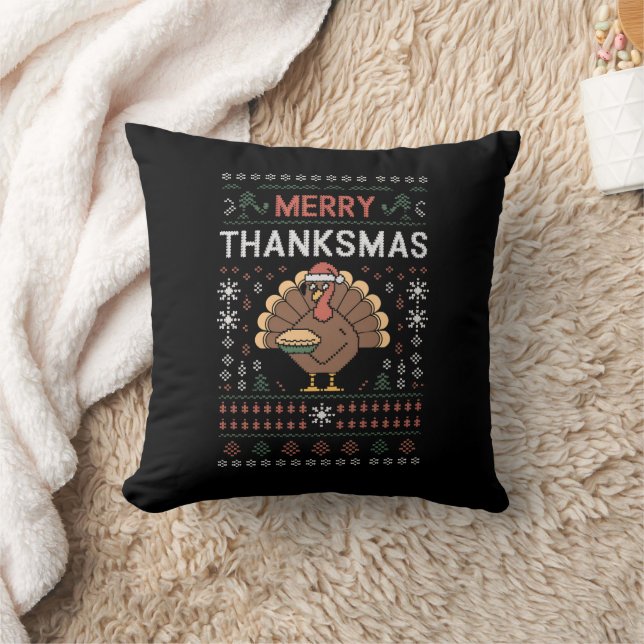 Coussin Joyeux Merci Noël Christmas Thanksgiving Dinde  (Couverture)
