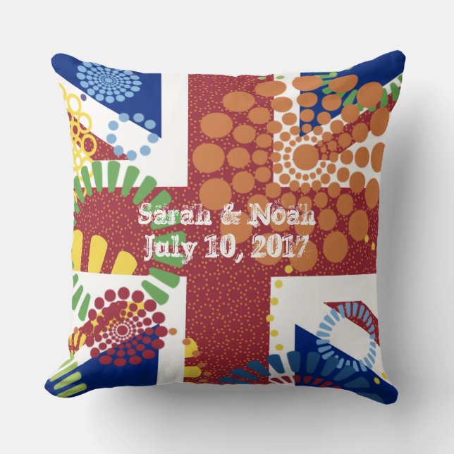 Coussin Joyeux Monogramme Anniversaire Union Jack Mariage (Recto)