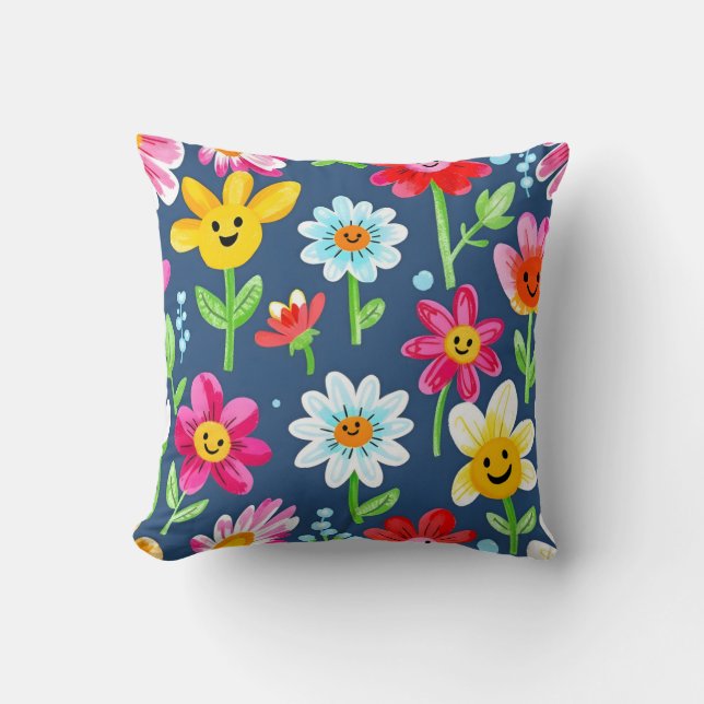 Coussin Joyeux Motif de la face de fleurs.Extérieur modern (Recto)