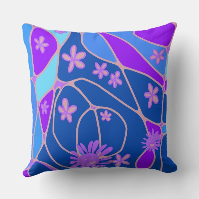 Coussin Joyeux Neuro Art Floral - bleu violet (Verso)