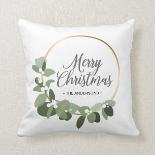 Coussin Joyeux Noël à la couronne de Noël de la famille mo