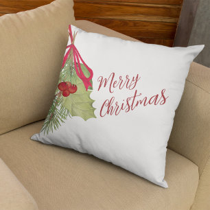 Coussin Joyeux Noël à l'aquarelle élégante 