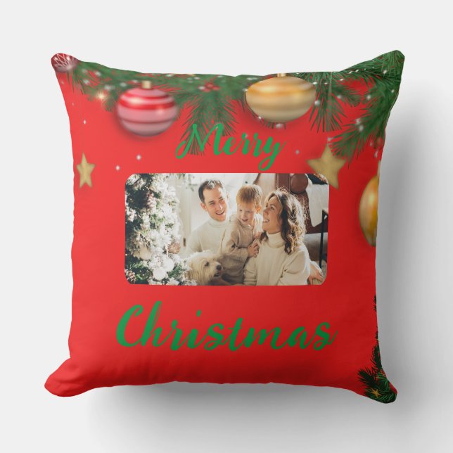 Coussin Joyeux Noël à l'oreiller, photo de famille (Recto)