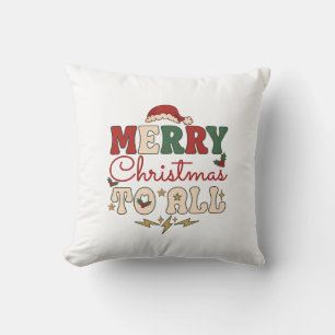 Coussin Joyeux Noël à tous Chapeau de Père Noël Éclairs Ét