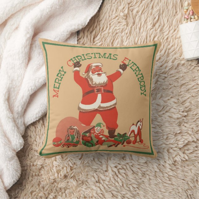 Coussin Joyeux Noël à tous ! Père Noël vintage (Couverture)