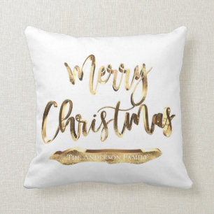 Coussin Joyeux Noël Ajouter un nom ou du texte Or et blanc