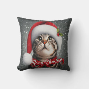 Coussin Joyeux Noël American shorthair Cat, Père Noël Cat