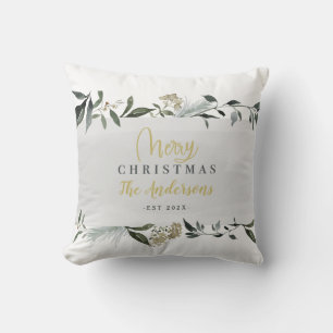 Coussin Joyeux Noël aquarelle feuillage Noël