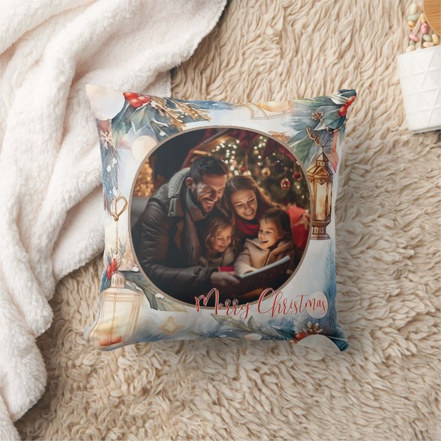 Coussin Joyeux Noël aquarelle photo décorative (Couverture)