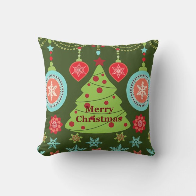 Coussin Joyeux Noël Arbre de Noël Retro Flèches de neige (Recto)