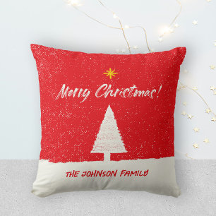 Coussin Joyeux Noël Arbre étoile Rouge Blanc Bracelet Scri