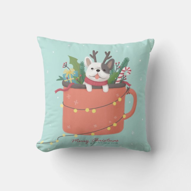 Coussin Joyeux Noël : Art de l'illustration de chien (Recto)