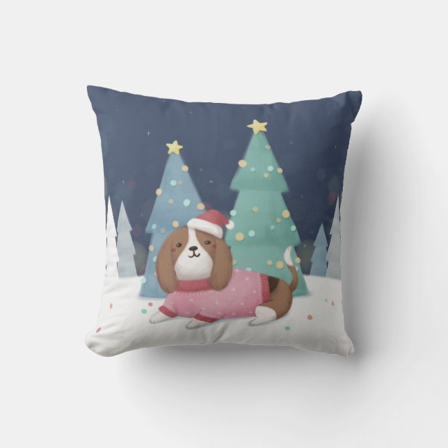 Coussin Joyeux Noël : Art d'Illustration Beagle (Recto)
