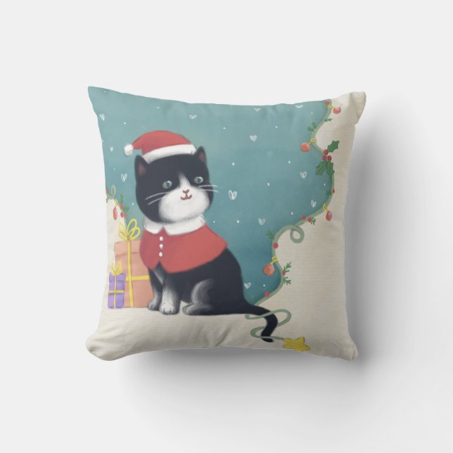 Coussin Joyeux Noël : Art d'illustration de chat (Recto)