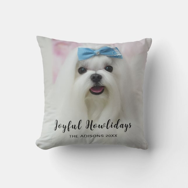 Coussin Joyeux Noël au chiot moderne design de vacances (Recto)