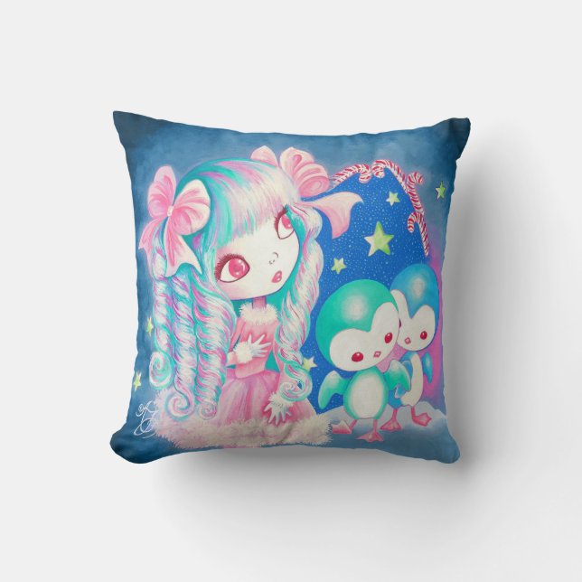 Coussin Joyeux Noël au manchot mignon (Recto)